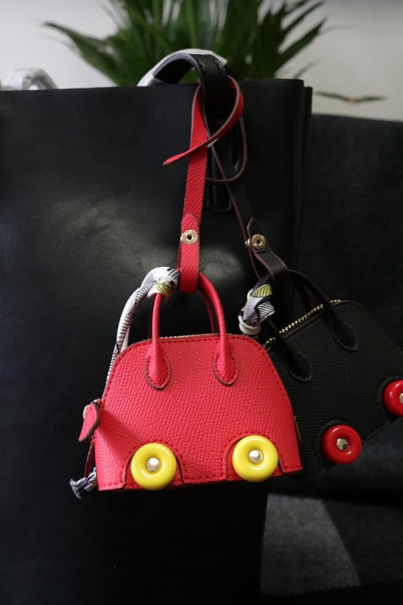 Buyborgood Women's 2 PCS Mini Tote Bag Charms Keychain Pouch Small Coin Purse Wallet, Black+Red