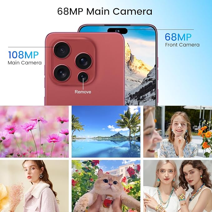 Huness I16PROMAX 16+1TB Smartphone Unlocked Cell Phone,6.99" HD Screen Unlocked Phones,Battery 7000mAh Android 14,Face ID/Fingerprint Button unlock/Photos/5G/Dual SIM/GPS (Wine Red, 16+1TB)
