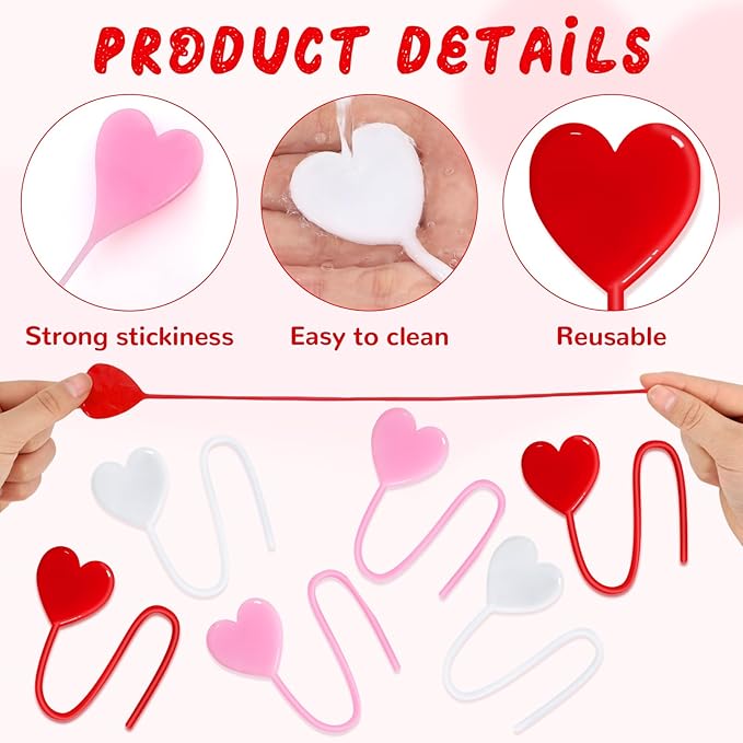 24PCS Heart Sticky Hands Toys for Kids, Stretchy Goodie Bag Stuffers Toys for Valentines Party Favor Supplies, Love Heart Sticky for Boys Girls Classroom Prizes
