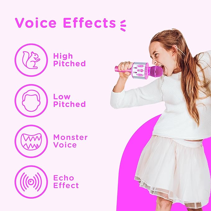 Move2Play, Kids Karaoke Microphone | Includes Stickers & Bluetooth | Kids Birthday Gift | Toy for All Ages 2, 3, 4, 5, 6+ Year Old Girls, Boys & Toddlers (White/Pink)
