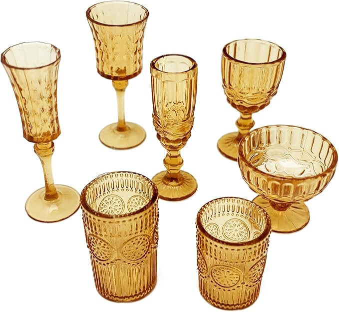 PRETTYLIFE 7PCS Miniature Dollhouse Cups Mini Ice Cream Wine Glass Water Drink Cups Set for DIY 1:6 Miniature Kitchen Accessories Micro Scene Decor (Brown)