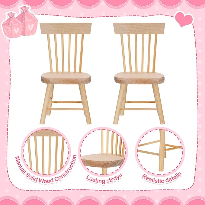6PCS Dollhouse Chairs, 1/12 Scale Dollhouse Furniture - Wooden Mini Furniture Accessories, Tiny Mini Chair for Doll House, Fairy Garden, Photography Props,Home Decor & Christmas Party (1.6in*3.2in)