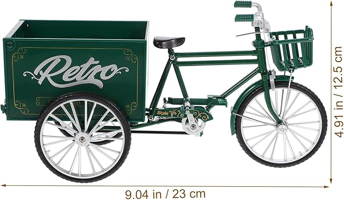 LOGOFUN Mini Tricycle Dollhouse 1:12 Miniature Vintage Vehicle Model Tiny Metal Tricycle Ornament for Micro Scene Outdoor Accessories - Green