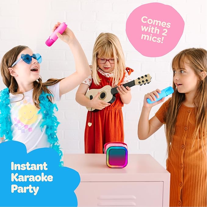 Move2Play, Mini Karaoke Machine for Kids | Built-in 20+ Songs | Bluetooth Speaker with Microphones | Voice Effects | Toddler Music Toy | Christmas Stocking Stuffer | Girls & Boys Age 2, 3, 4, 5, 6+