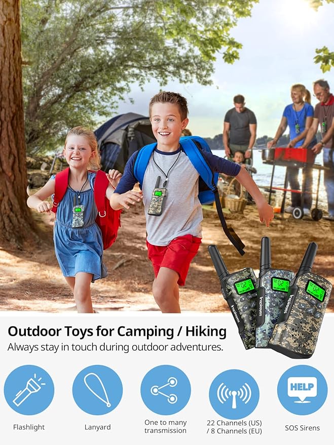 Inspireyes Walkie Talkies for Kids Rechargeable,Toys for Boys and Girls Ages 3-12, 2 Pack Long Range 2-Way Radios, Birthday Gifts,Christmas Stockings, Outdoor Play, Family Games, Hiking Camping Gear