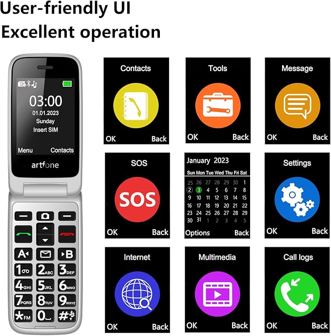 artfone G6 Pro Red - 4G LTE Flip Phone Unlcoked丨Cell Phone for Seniors丨2.4" Dual-LCD丨SOS Button丨Loud Speaker丨Camera丨Charging Dock丨Talking Clock丨Speed Dial丨 Hands-free丨Dumb Phone丨Caller-ID丨Large Fonts