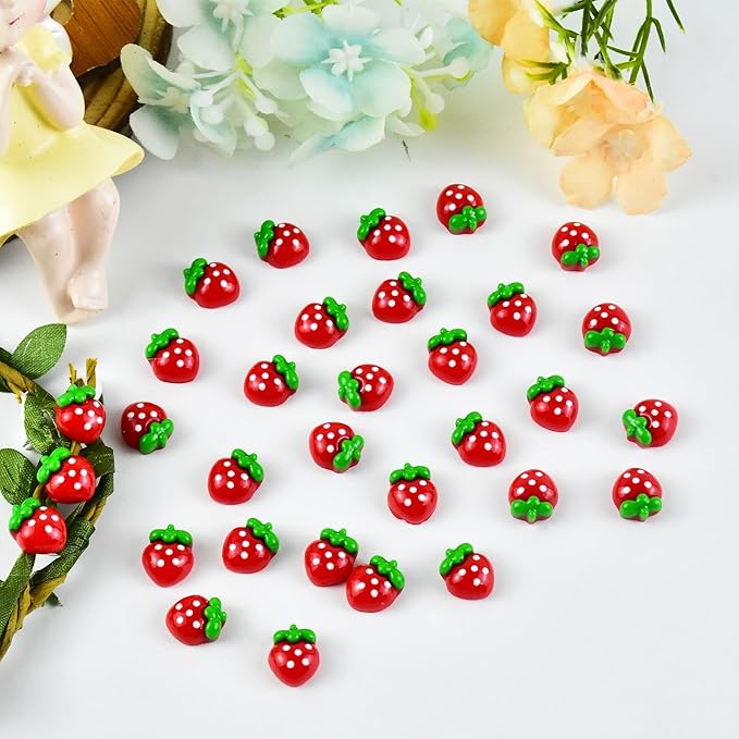 60 Pieces Tiny Strawberry for Dollhouse Miniatures Resin Food for Crafts Mini Strawberry for Dollhouse Mini Kitchen Micro Landscaping Decoration