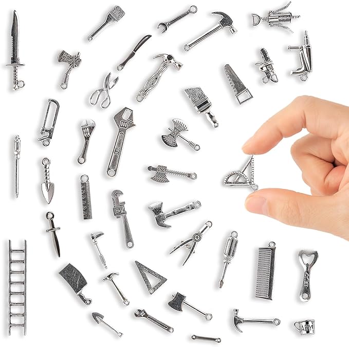 40Pcs 1/12 Dollhouse Miniature Tool Set Pretend Play Toy Party Accessories with Mini Realistic Metal Repair (Hammer,Wrench,Shovel,Scissors) for Toddlers Role-Play Educational Gift for Boys and Girls