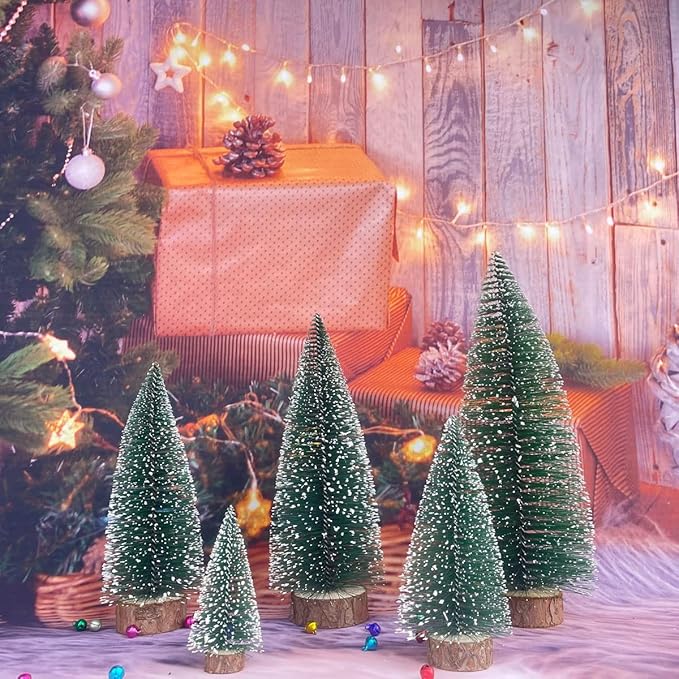 NotiGat 5pcs Small Christmas Tree Tabletop Decor mini Christmas Trees for Decoration Wooden Xmas Bottle Brush Tree Christmas for Village Holiday Party（4/6/8/10/12 inch）