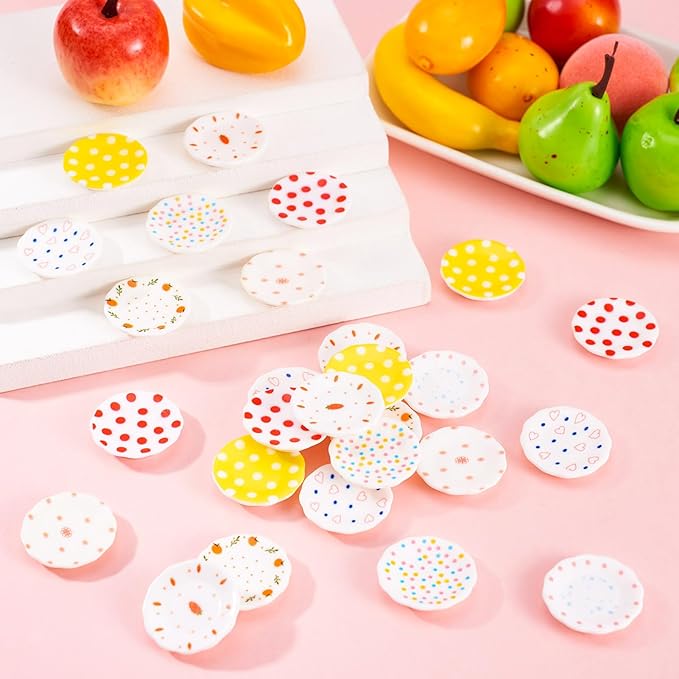 40 Pcs Plastic Miniature Plates Mini Miniature Kitchen Plates Cute Tableware Tray Dishes Dollhouse Ornaments for Landscape Dollhouse Garden Tea Party Decor