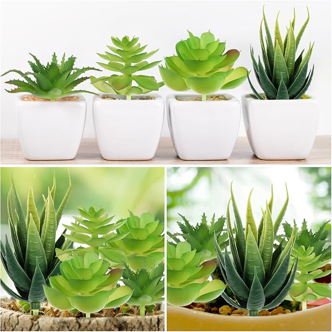 PietyPet Fake Succulent Plants, 6pcs Mini Green Succulent Plants Faux, Artificial Succulents Plants for DIY Crafting Home Floral Wall Office Decoration (excluding pots)