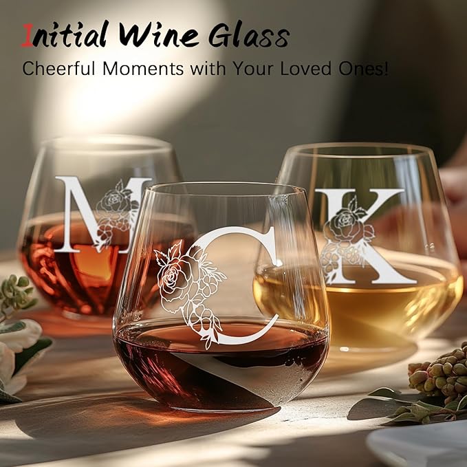 Personalized Gifts for Women, Monogrammed A-Z Wine Glass Customized Gift, Unique Wedding Birthday Gifts for Women Her Mom Friend Sister Wife Daughter Nurse - Dishwasher Safe (C)