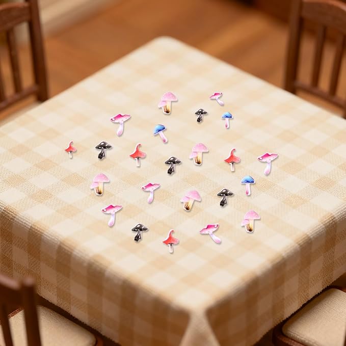 210pcs Tiny Mushroom Decor, Mini Resin Mushroom Figurines Cute Colorful Miniature Trinkets Toy Decorations Landscape Decor for Fairy Garden Dollhouse Terrarium Micro Landscaping Accessories (5 Styles)