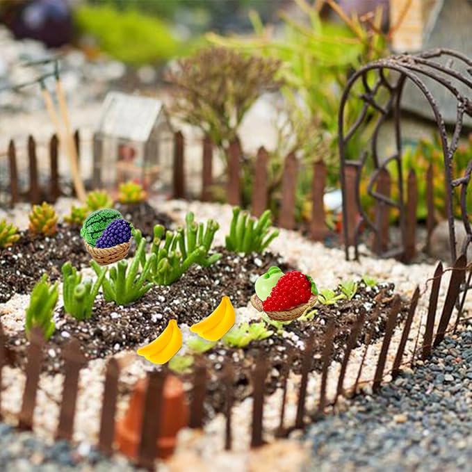 30Pcs Mini Resin Fruit, Artificial Fake Fruit, Fake Strawberry Banana Pineapple Lemon Peach Fruit Decorations for Mini House Kitchen Fairy Garden Cake Party Decor