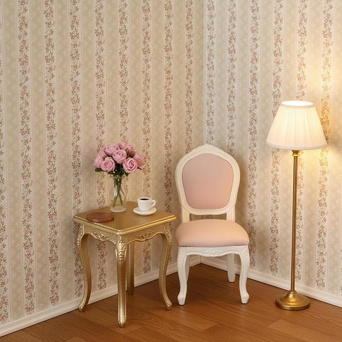 LOGOFUN Dollhouse Floorboards Wallpaper 1:12 Miniature Floor Paper Sticker Mini Wall Paper for Dollhouse Real Life DIY Decoration Accessories - Stripe