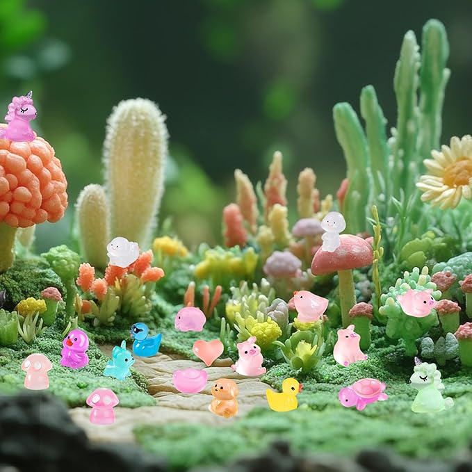 120 Pcs Luminous Mini Resin Animals Kit Accessories Variety Pack Glow Animal Figurines Resin Mini Garden Decor for Garden Micro Landscape Aquarium Potted Dollhouse Decor