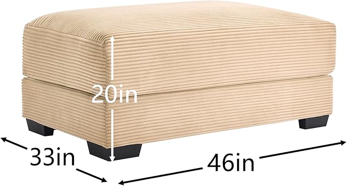 mikibama Corduroy Upholstered Ottoman Bench for Living Room,46" x 33" Sofa Ottomans,Modern Sofa Stool,Serves as Extra Seating Bench in Bedroom,Entryway (Camel, Ottoman)