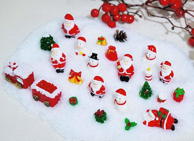 23 Pcs Mini Christmas Figurines Set – Resin Christmas Village Accessories, Santa, Snowman, Gifts, Tree Miniatures for Holiday Tabletop & Craft Decor