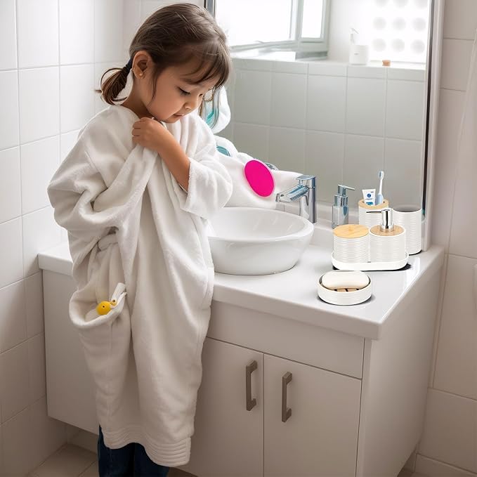 IMAVO Bathroom Accessory Set-11Pcs White Bathroom Accessories Set with Trash Can,Soap Dispenser,Soap Dish,Toothbrush Holder,Toothbrush Cup,Toilet Brush Holder,Qtip Holder Dispenser with Labels
