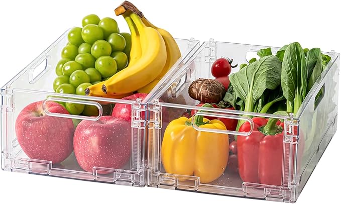 2-Pack Foldable Plastic Baskets, Stackable Storage Baskets with Handles for Organizing and Storage, Foldable Crate for Office, Home, Bedroom, Outdoor (12"x 8.07" x 4.92")