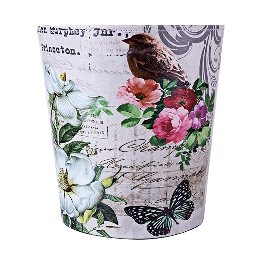 Scakbyer 10L/2.64 Gallon Trash Can, Decorative Waste Basket, PU Leather Waste Paper Basket, Waterproof Garbage Can for Bathroom, Bedroom, Office, Kitchen and Living Room - Brown Bird