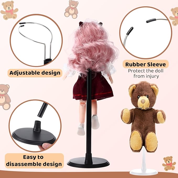 Yaocom 12 Pcs Adjustable Doll Stand Display Holder for 14 to 18 Inches Action Figure Stands with Expandable Waist Wire Bracket Support Dolls Display Rack for Home Shop Birthday Party (White,Black)