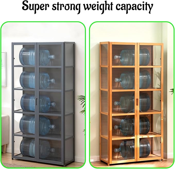 Curio Display Cabinet with Acrylic Doors for Collectibles Small Curio Cabinet 4 Tier 3 Tier Figures Display Case Toys Display Shelves Vitrina Storage Cabinet,Brown,4 Tier_Double Door