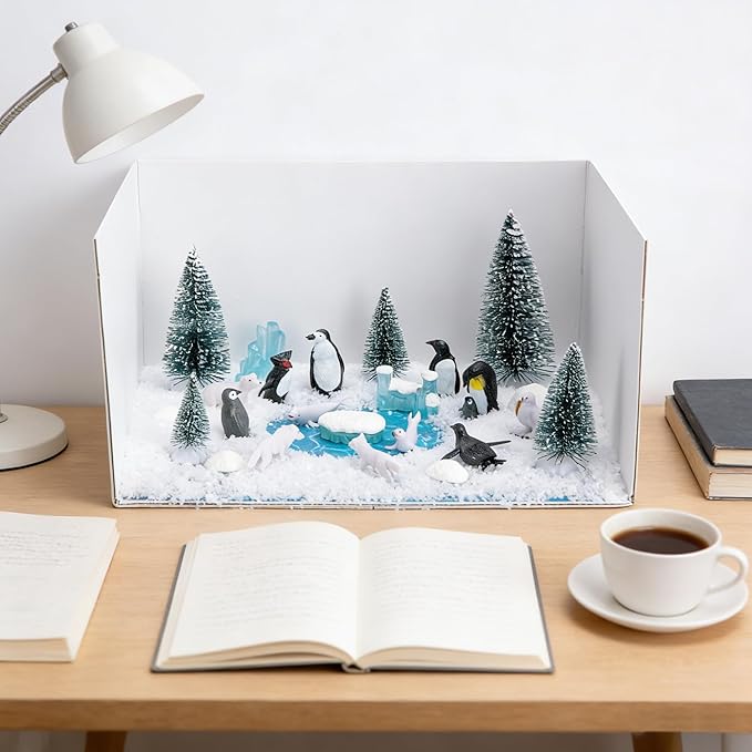 codree 30 Pcs Arctic Animals Habitat Diorama Project Set, Arctic Diorama Box Kit Figurine Toys Model, Polar Bear Penguin Animals Figurines Diorama Supplies for DIY Crafts Gifts School Project