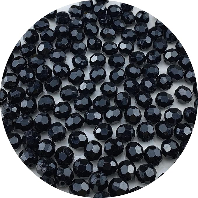 Jmassyang 100 Pieces 12mm Acrylic Round Faceted Beads Loose Crystal Plastic Beads Colorful with Hole for Jewelry Making DIY Bracelet Necklace Earring Keychain(Black)