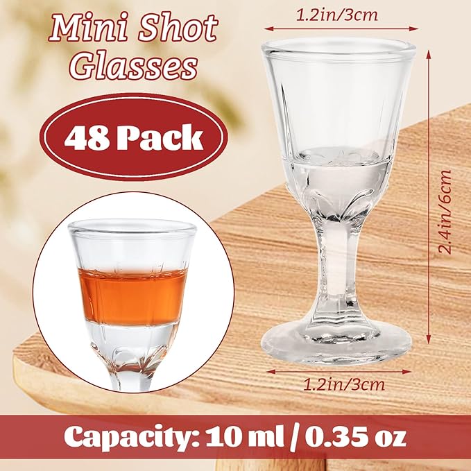 LDHHYH 48 Pack Mini Shot Glasses, 10 ml Mini Wine Glass with Base, Clear Glass Wine Cup for Wine, Tequila, Whiskey, Spirits