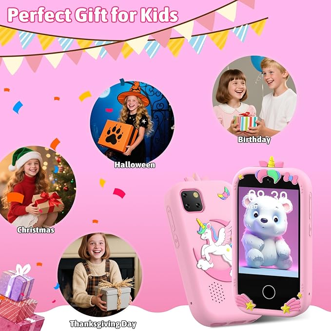 BEBESIRI Kids Camera Mini Smartphone Toy for Girls, 2.8" Touch Screen, 22 Learning Games, Dual Camera, Music Player, 32GB Card | Educational Gift for Christmas & Birthday (Cherry Pink)