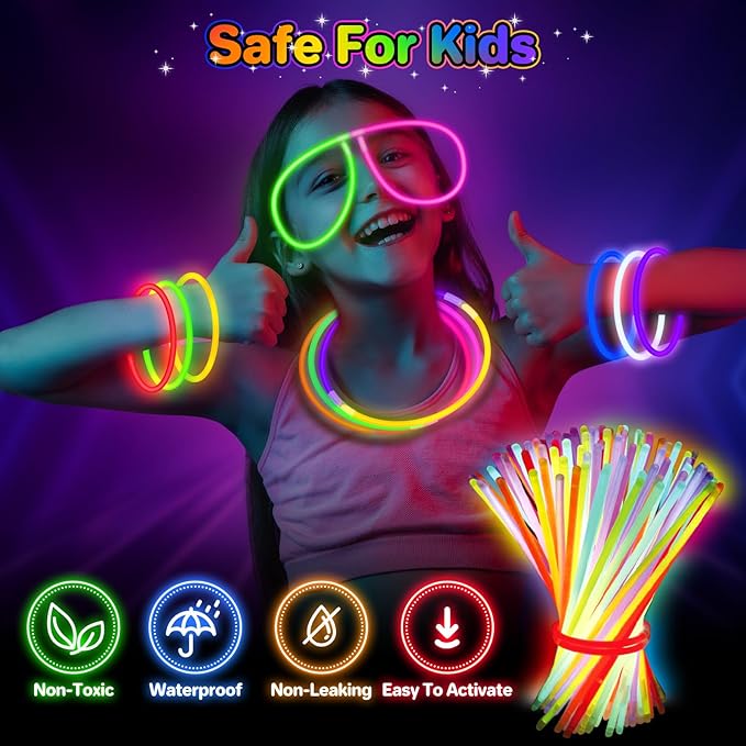 SpringFlower 1000 Pcs Ultra Bright Glow Sticks, Glow Sticks Bracelets For Kids Party Favors, Glow in The Dark Party Supplies, Neon Party Favors Glow Party, Glow Decorations, Birthday, Wedding