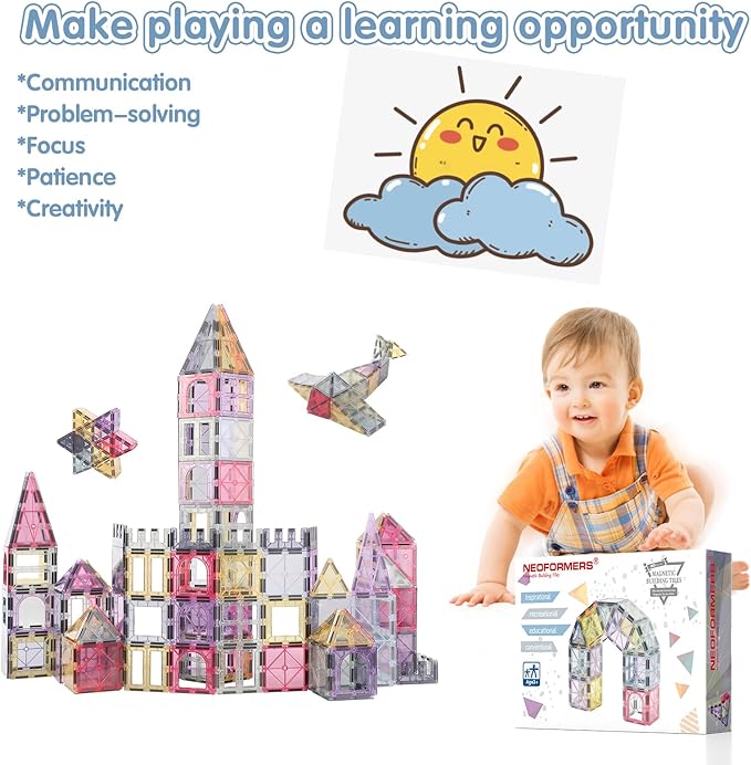 Magnetic Tiles Car Set Truck Kit Toy with Stronger Magnets, Educational Magnet Cars with Re-Enforced Hitch and Long Bed for Girls Boys Toddler Ages 3+ (40 PCS Morandi)