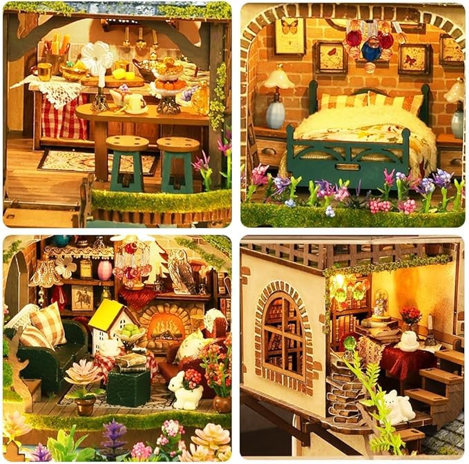 Forest Miniature Dollhouse Kit, DIY Mini House Making Kit with Furnitures, Tiny House Kit to Build for Adults, Hobby Craft Gift for Christmas Day, Forest Adventure