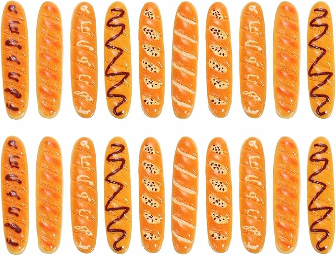 Dollhouse Miniature Food, Cute Mixed Long Bread Figures Toys Mini Resin Foods Trinkets for Pretend Play Kitchen Cooking Game & Doll House Decor (Yellow, 20pcs)