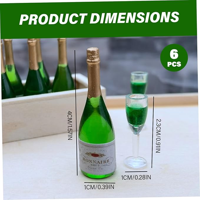6Pcs/Set Mini Wine Glasses & Mini Wine Bottles PVC Realistic DIY Dollhouse Miniatures for Dollhouse Kitchen Scene Decorations