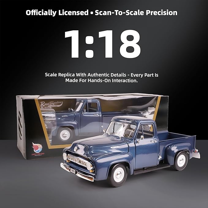 1953 Ford F-100 Pickup Truck 1/18 Scale Die-Cast Metal Model Alloy Collection Cars with Display Case, with Opening Doors, for Kids Men and Teens Dad 14+ Year