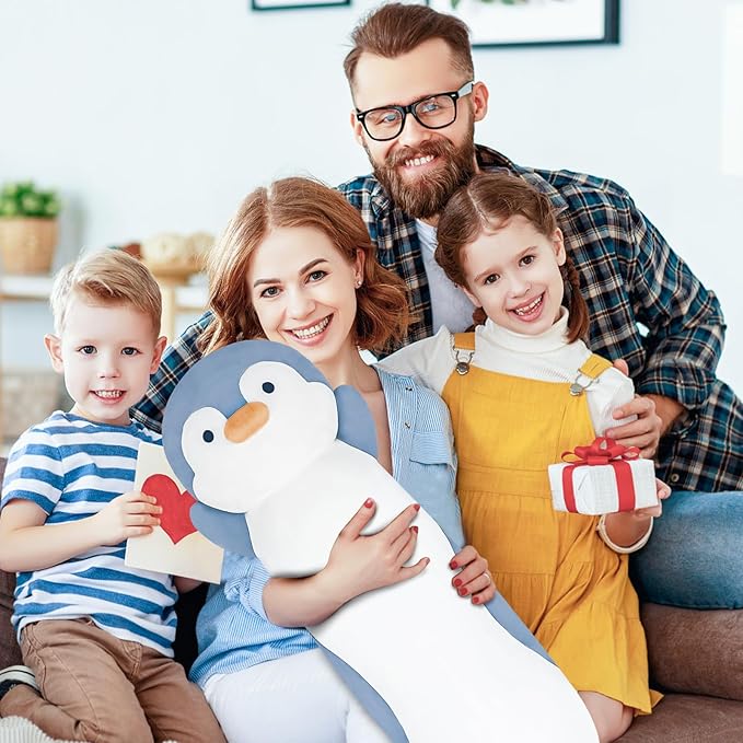 36" Penguin Stuffed Animal, Soft Jumbo Long Cuddle Pillow, Cute Blue Penguin Plush Body Pillow Plushies Toy Gift for Kids, Boy and Girls Birthday, Easter