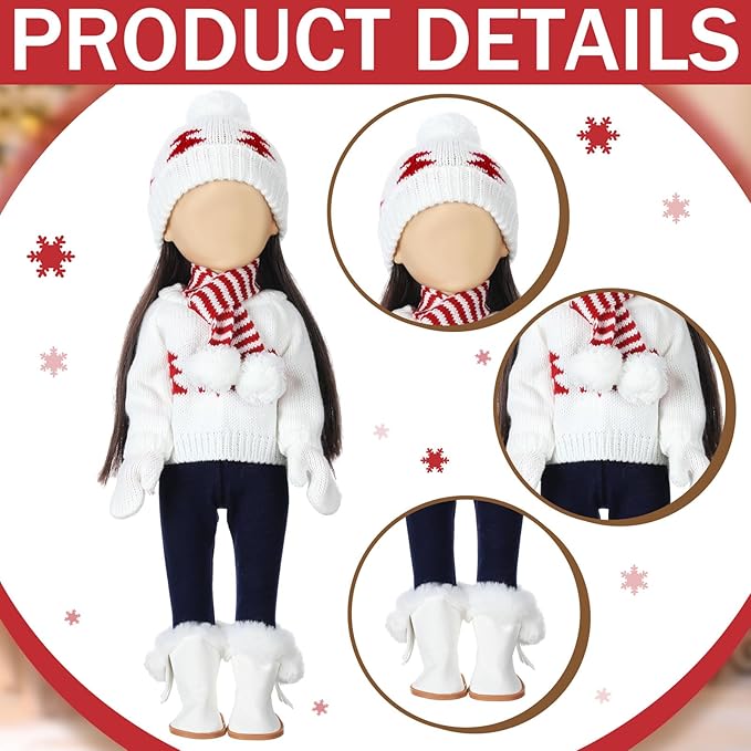 Bencailor 6 Pcs Winter 18 Inch Doll Clothes and Accessories Winter Outfits Set Sweaters Trousers Hats Shoes for 18 Inch Doll Gifts(Red White,Vintage)