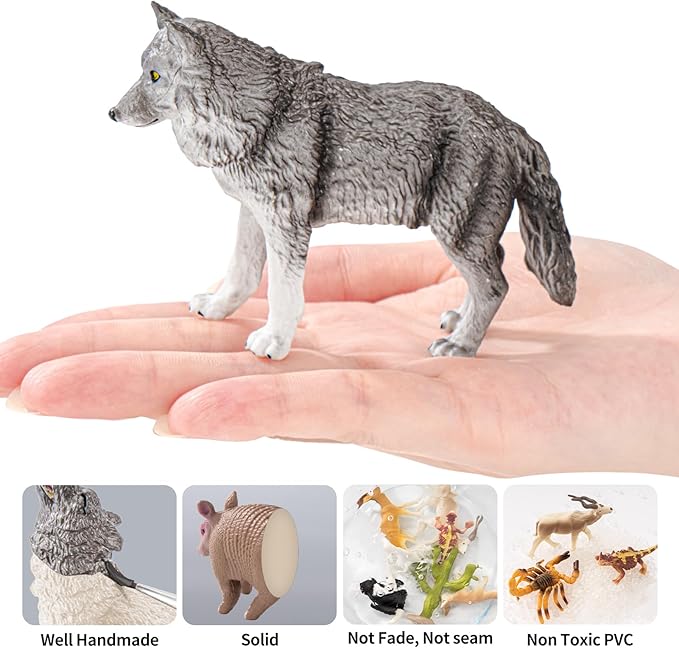 9PCS Wolf Toys Animal Figurines, Realistic Plastic Zoo Safari Animal Toys for Kids 3 4 5 6 7, Forest Wolf Animals Figures, Educational Toy Cake Toppers Birthday Gift for Kids Boys Girls