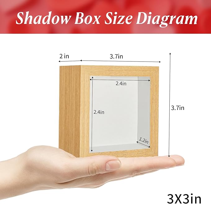 3x3 Small Square Shadow Box Picture Frame Display Case with Soft Linen Back,Small Mini Tiny Brown Deep Shadow Memory Box Frame 3x3 for Nsect Specimen Baby Wedding Pet Graduation Souvenir