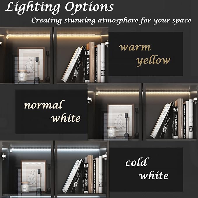 FAMAPY Display Cabinet with 4 Glass Doors and Lights, 5-Tier Storage Shelves, Pop-up Design, Trophy Case Display Cabinet for Collectibles, Black (31.5”W x 14.2”D x 78.7”H)