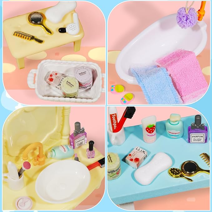 25 Pcs 1 12 Scale Miniature Bathroom Accessories Mini House Bathroom Set Mini Hair Dryer Brush Comb Mirror Perfume Toothpaste Toothbrush Makeup Set for Mini House Bathroom Decoration