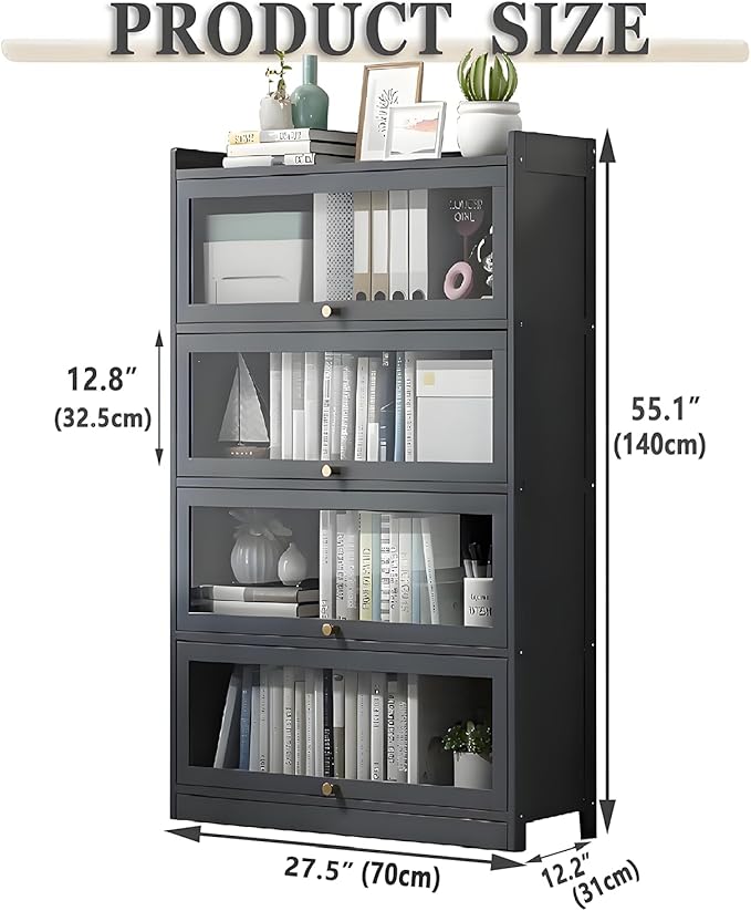 Display Cabinet with Acrylic Doors,55" High Display Case, 4-Tier Curio Cabinet, Collectibles Toy Organizers Rack & Display Shelf, Bookcase for Home, Office, Study, Living Room