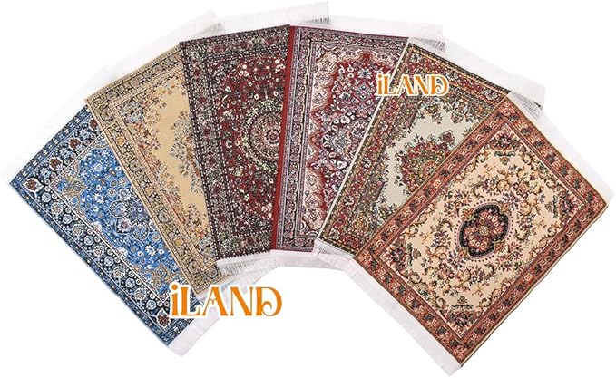 iLAND Miniature Dollhouse Accessories of Carpet for Dollhouse Furniture on 1/12 Scale and 3” - 12” Dolls, Woven Dollhouse Rugs 6” x 3.8” (2pcs Fragrance)