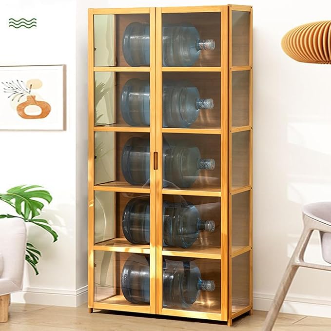 Display Cabinet with Acrylic Glass Doors, 5-Tier Bamboo Curio Display Case for Figures - Display Shelves for Collectibles & Toy Display Cabinet for Home, Office, Playroom, Living Room