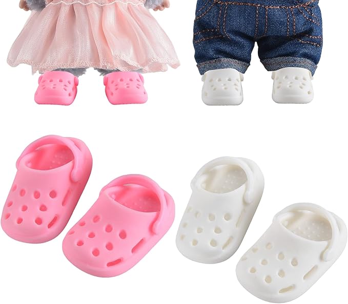 Cute Doll Shoes for Lububu, Premium Doll Shoes for 4-7in Dolls, Compatible with Lububu Doll Clothing & Outfits, 2 Pair of Clog Shoes(Pink and White)