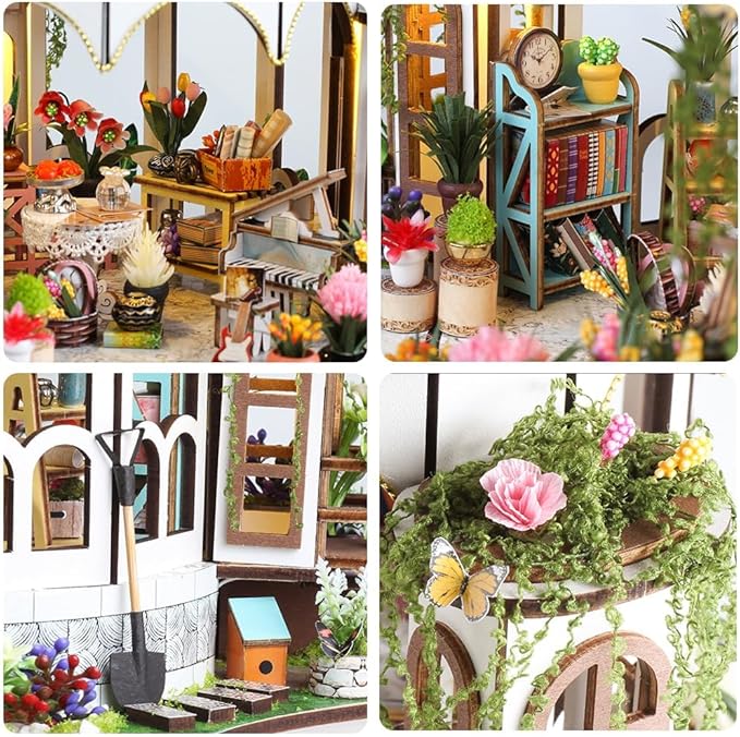 Hanging Garden DIY Miniature Dollhouse Kit, Dollhouse Kit with LED Light and Dust Cover for Birthday Christmas, Mini House Making Kit for Adults, Hobby Craft Gift for Christmas Day