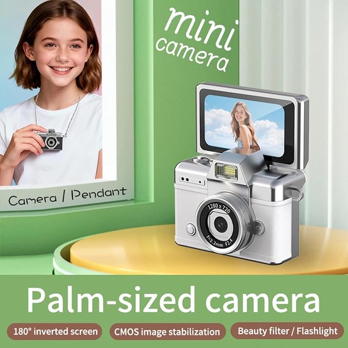 Mini Digital Camera Keychain Retro Mini Digital Video Camera Small 1080P FHD Recording with 0.96" IPS Screen with 6 Retro Filters AVI Format-Ideal for Phone Transfer (32GB, Brown)