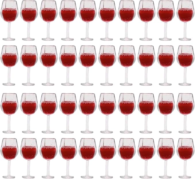 LOGOFUN 40Pcs Miniature Wine Glasses Dollhouse Red Wine Glasses 1:12 Scale Mini Goblet Glass Drinking Cups Model for Dollhouse Kitchen Decoration